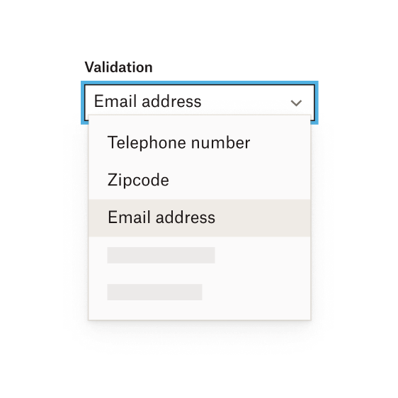 Visual of drop down menu component for data validation
